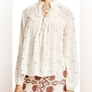 Free People Cream Blouse with Subtle Embroidery